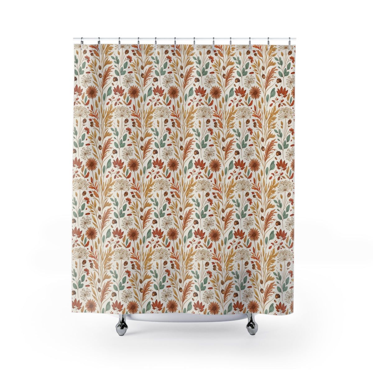 Fall Botanical Shower Curtain | Cottagecore Bathroom Decor | Autumn Floral Bath Curtain | Farmhouse