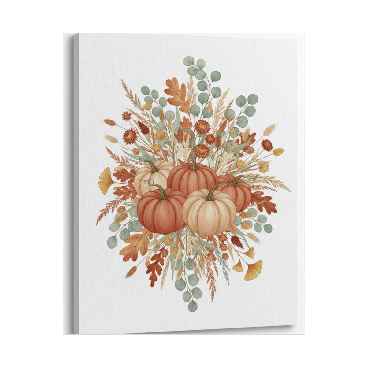 Fall Botanical Canvas Print | Cottagecore Pumpkin Wall Art | Farmhouse Home Decor | Autumn Canvas