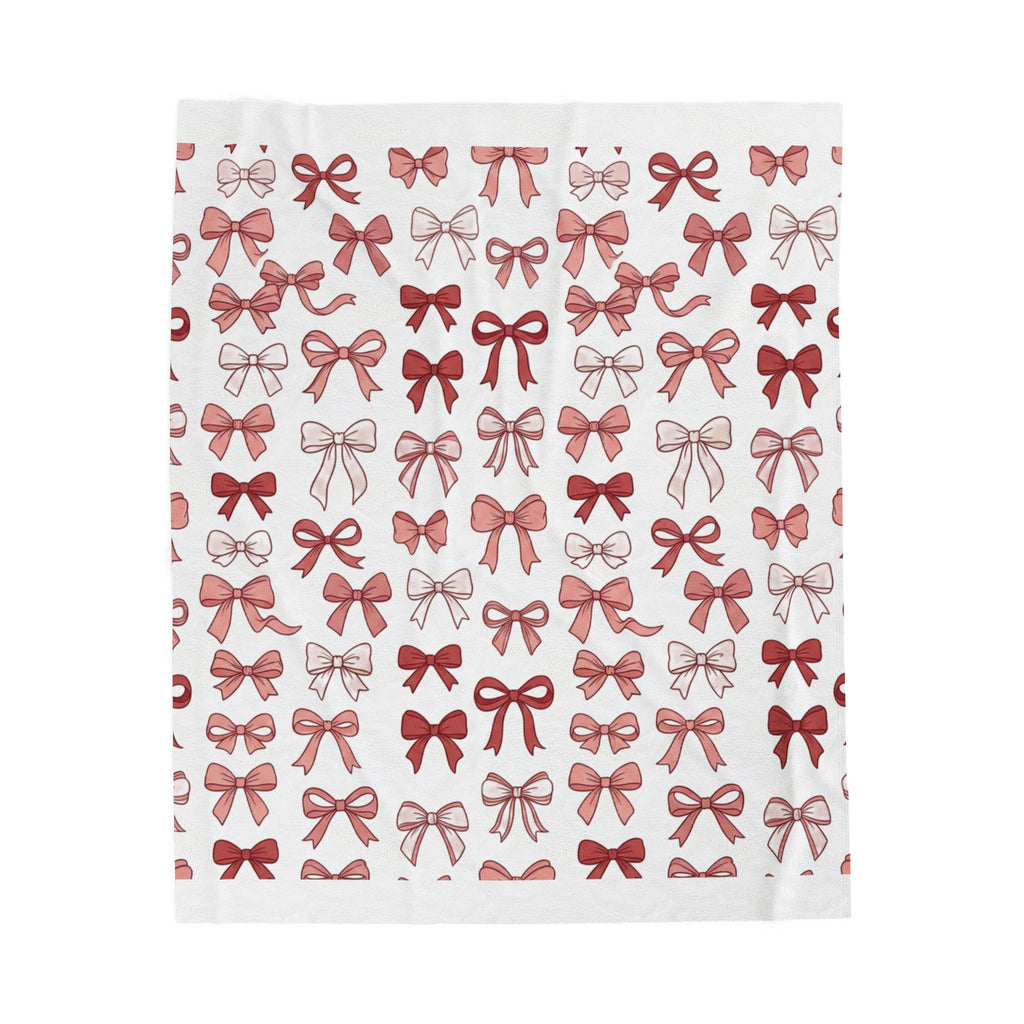 Plush Throw Blanket — Pink & Red Bow Pattern Velveteen Cozy Blanket