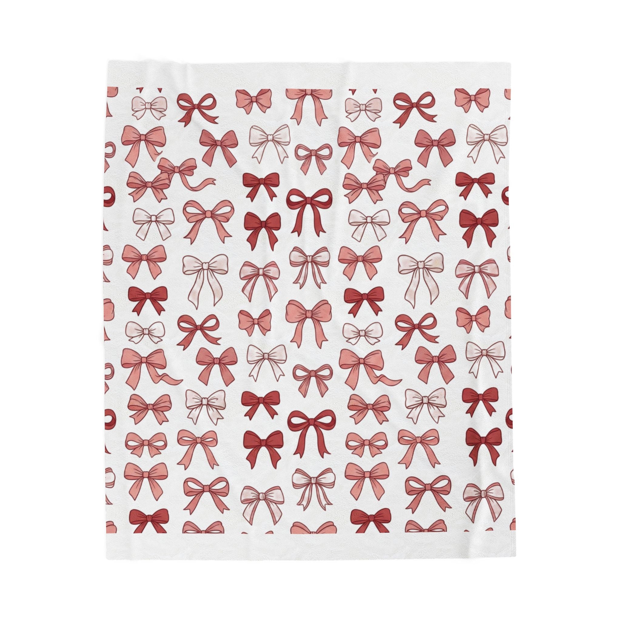 Plush Throw Blanket — Pink & Red Bow Pattern Velveteen Cozy Blanket
