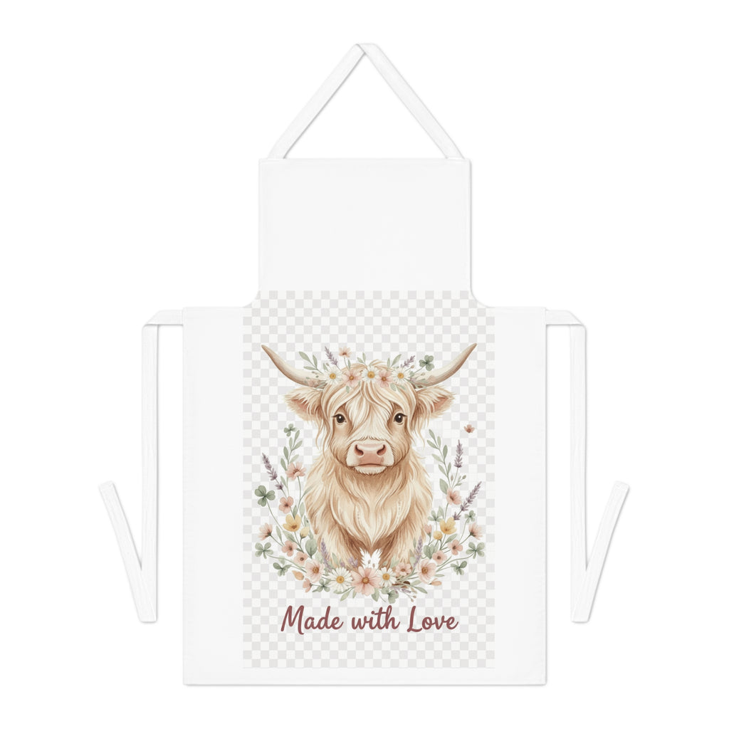Apron - 'Made with Love' Highland Cow Floral Kitchen Apron