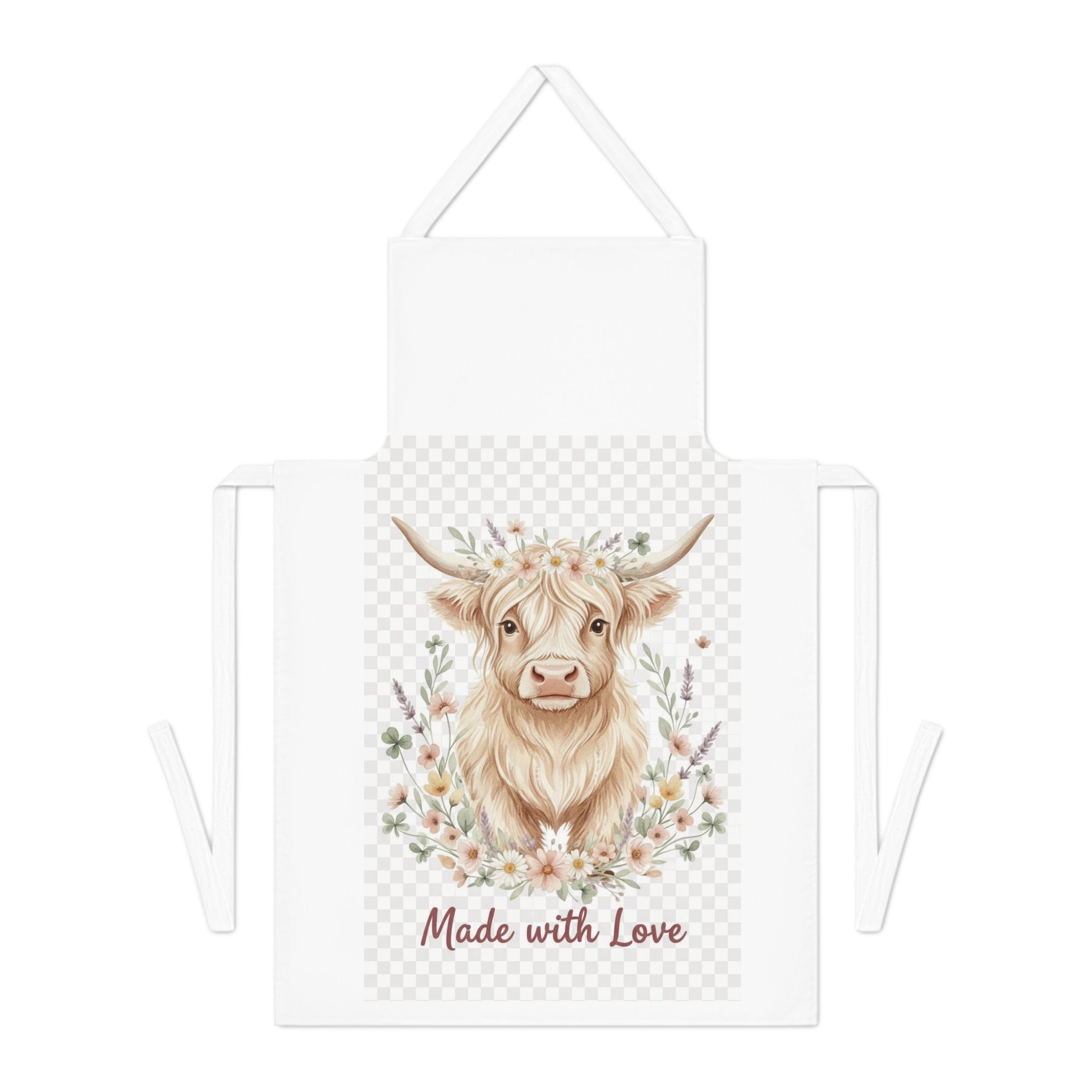 Apron - 'Made with Love' Highland Cow Floral Kitchen Apron