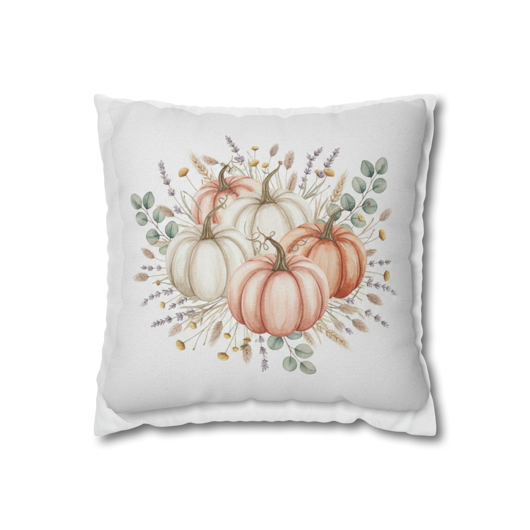 Autumn Watercolor Pumpkin Pillow - Cozy Fall Decorative Square Pillowcase