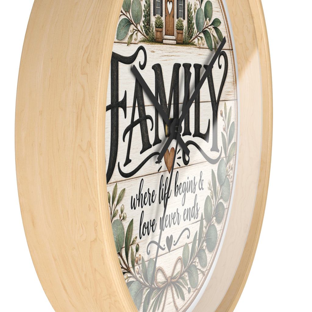 Family Wall Clock — ‘Family: where life begins & love never ends’ Rustic Home Decor