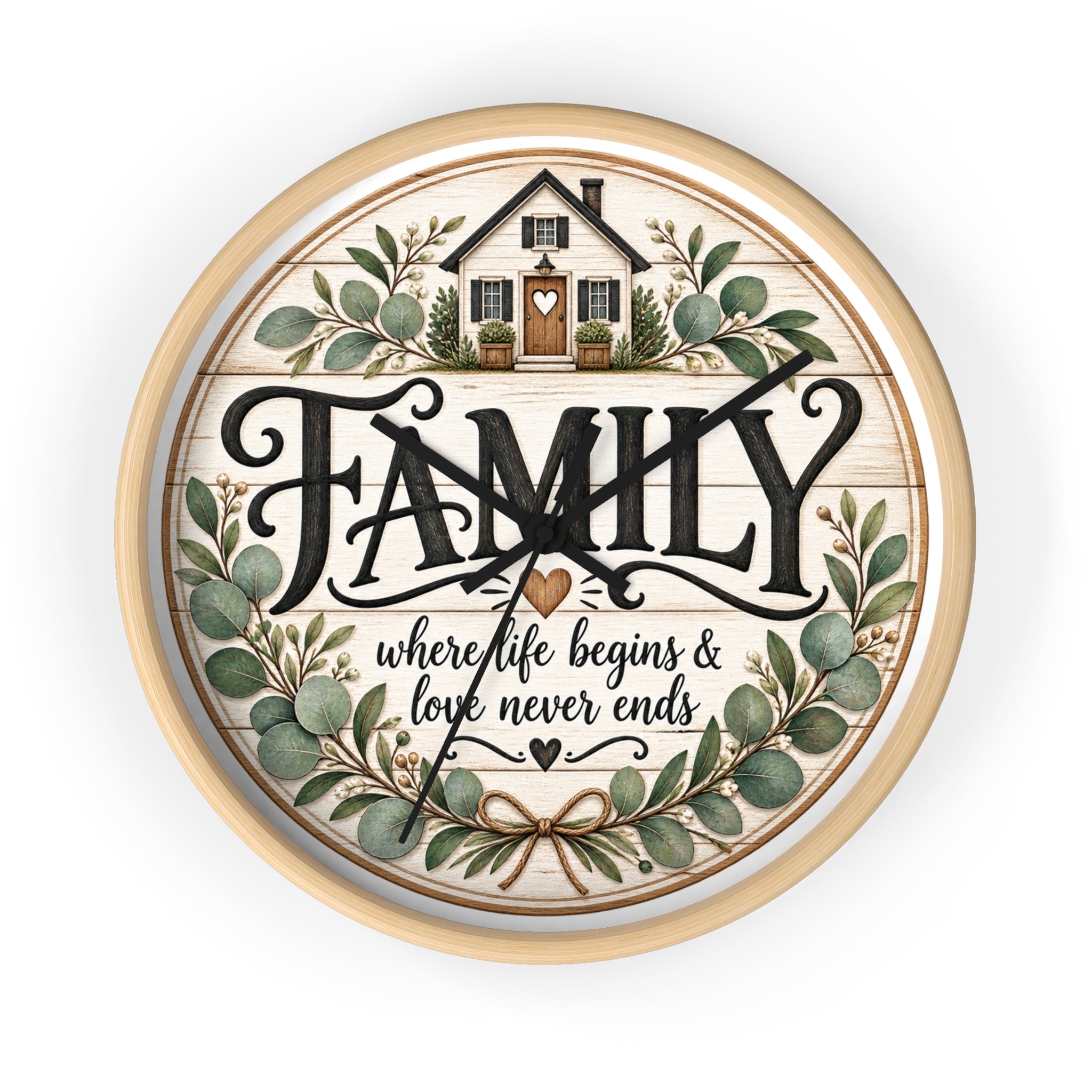 Family Wall Clock — ‘Family: where life begins & love never ends’ Rustic Home Decor