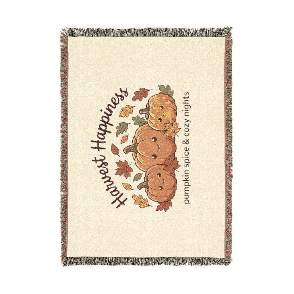 Harvest Happiness Woven Blanket — Pumpkin Spice Cozy Fall Throw