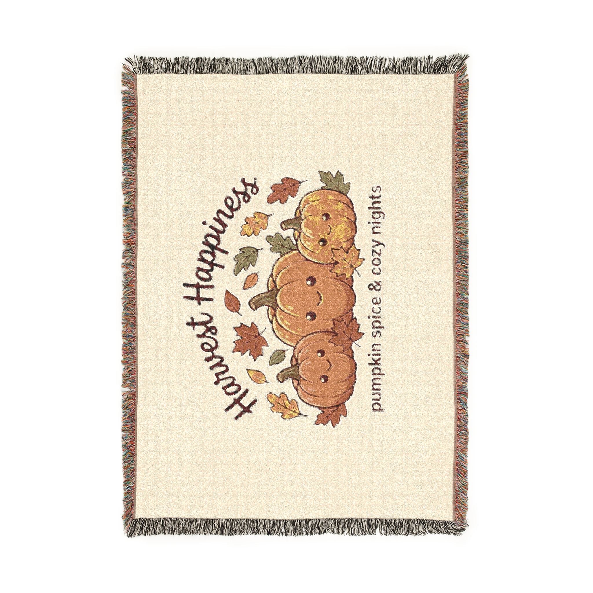 Harvest Happiness Woven Blanket — Pumpkin Spice Cozy Fall Throw
