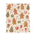 Christmas Gingerbread Velveteen Plush Blanket – Cozy Holiday Throw with Cute Gingerbread & Presents Print
