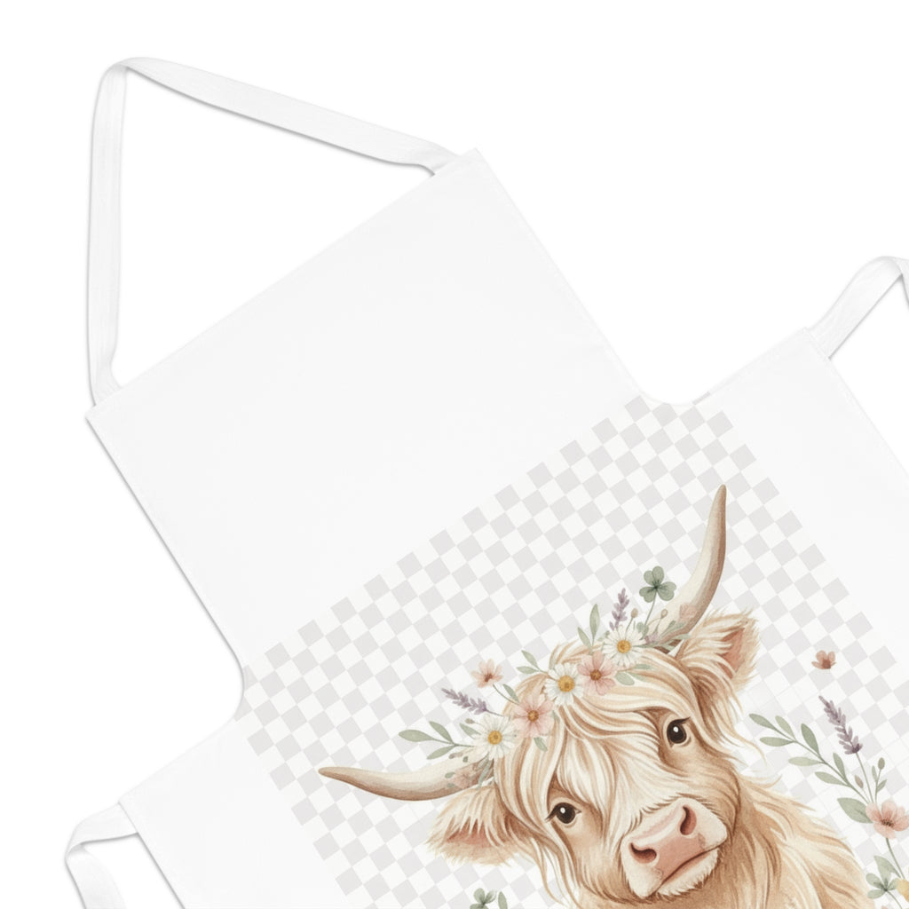 Apron - 'Made with Love' Highland Cow Floral Kitchen Apron