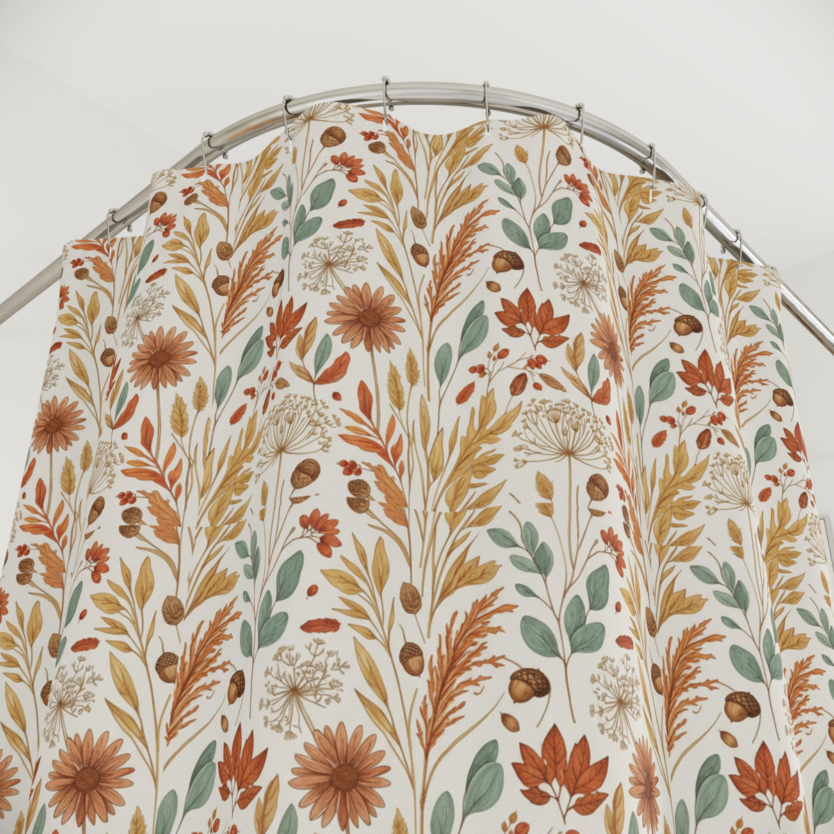Fall Botanical Shower Curtain | Cottagecore Bathroom Decor | Autumn Floral Bath Curtain | Farmhouse