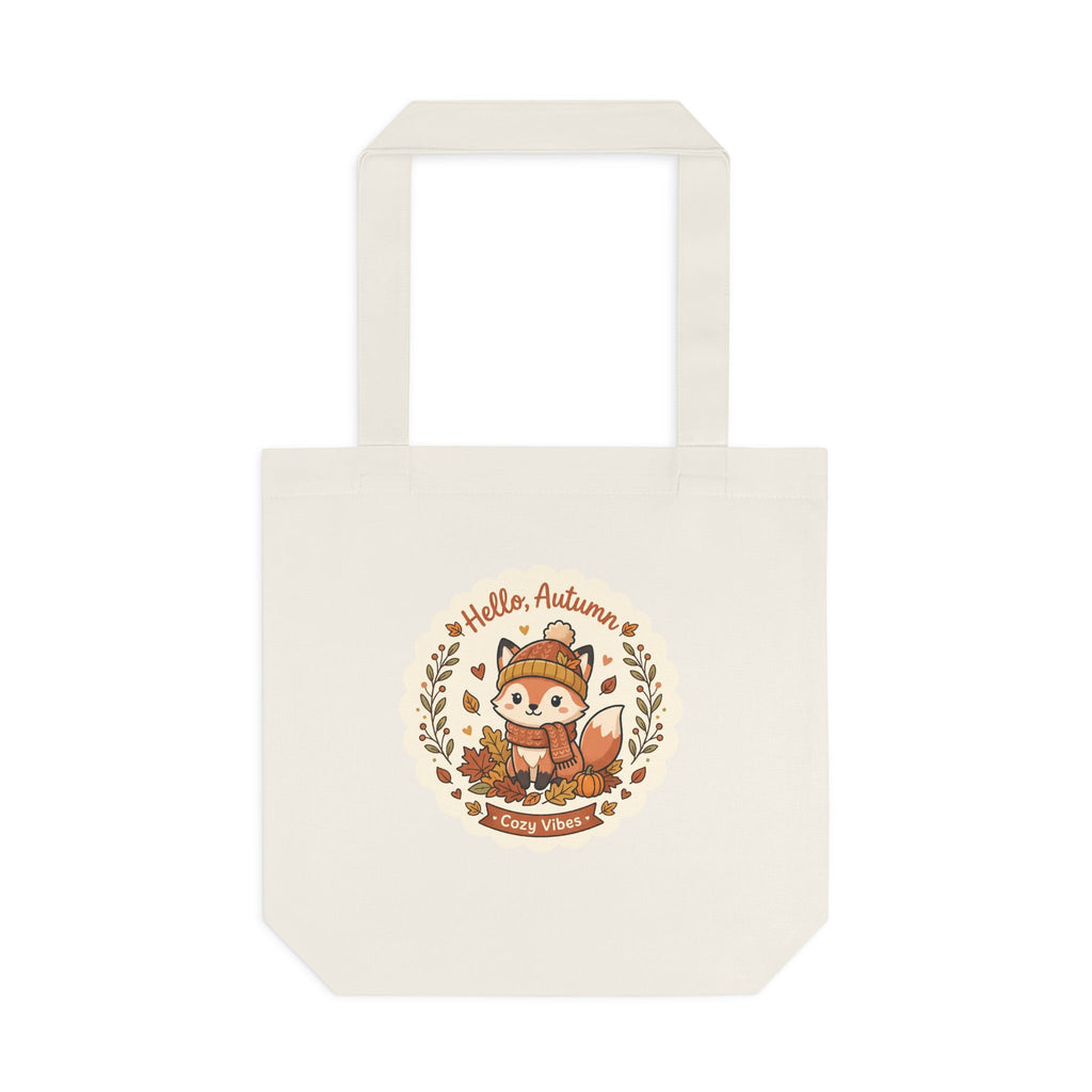 Hello Autumn Fox Tote Bag — Cute Fall Cotton Tote for Pumpkin Picking & Cozy Vibes