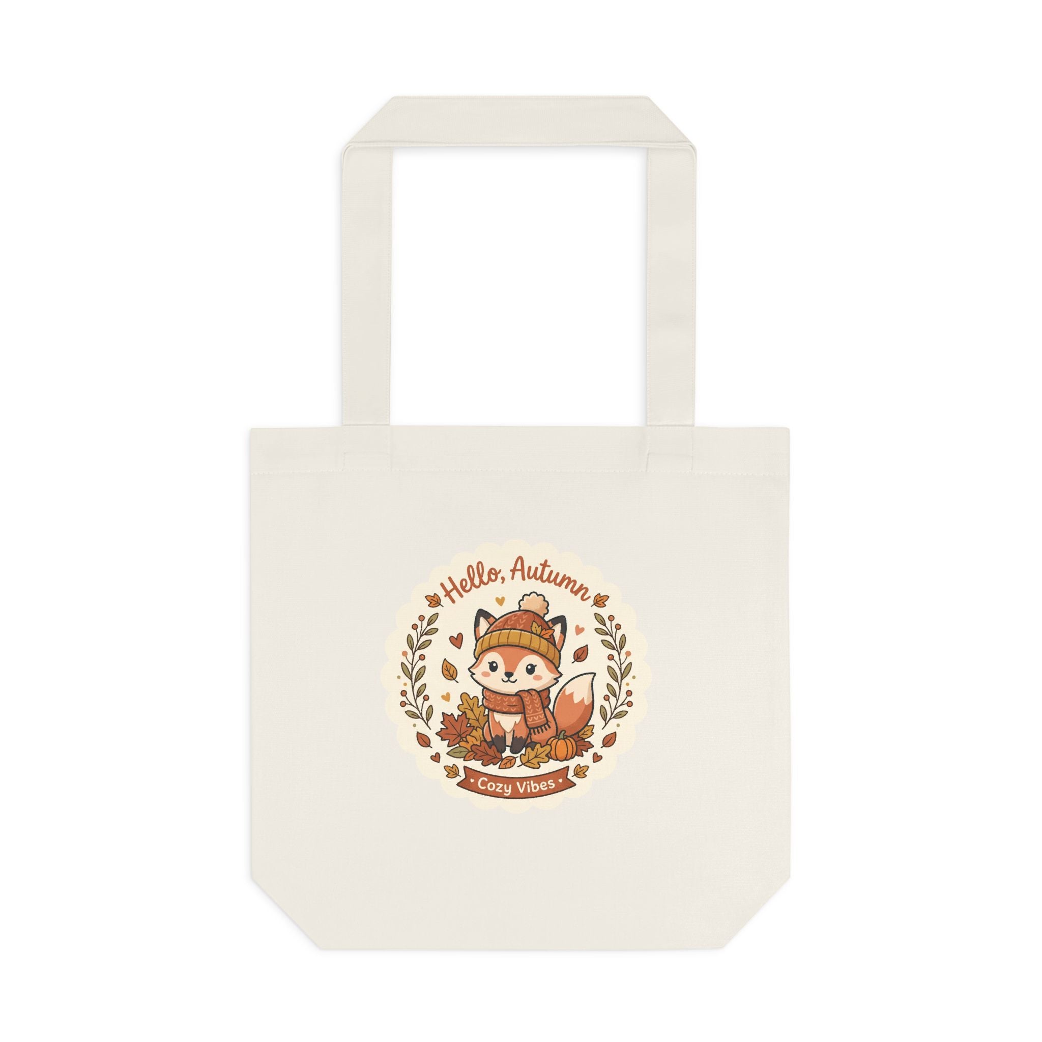 Hello Autumn Fox Tote Bag — Cute Fall Cotton Tote for Pumpkin Picking & Cozy Vibes
