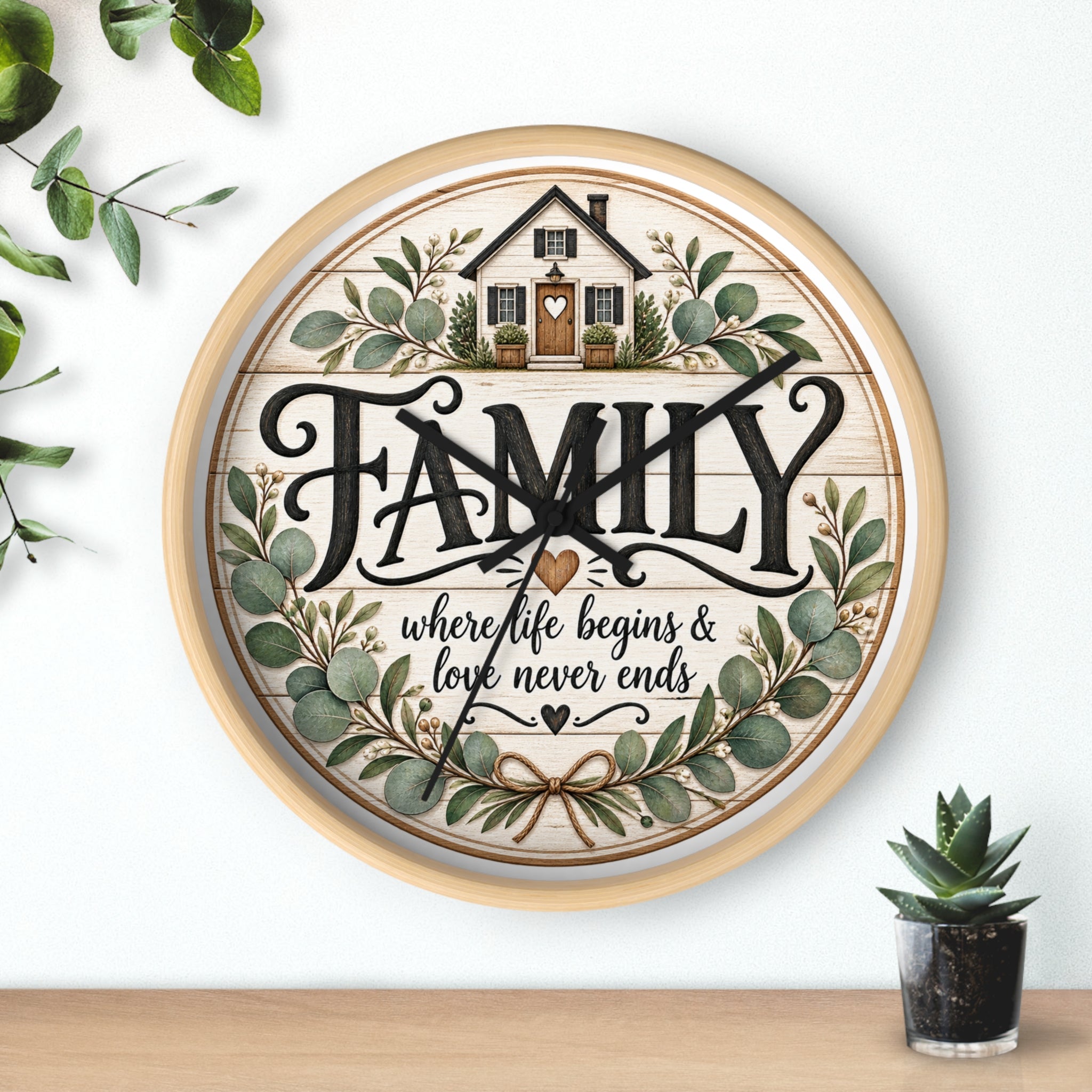 Family Wall Clock — ‘Family: where life begins & love never ends’ Rustic Home Decor