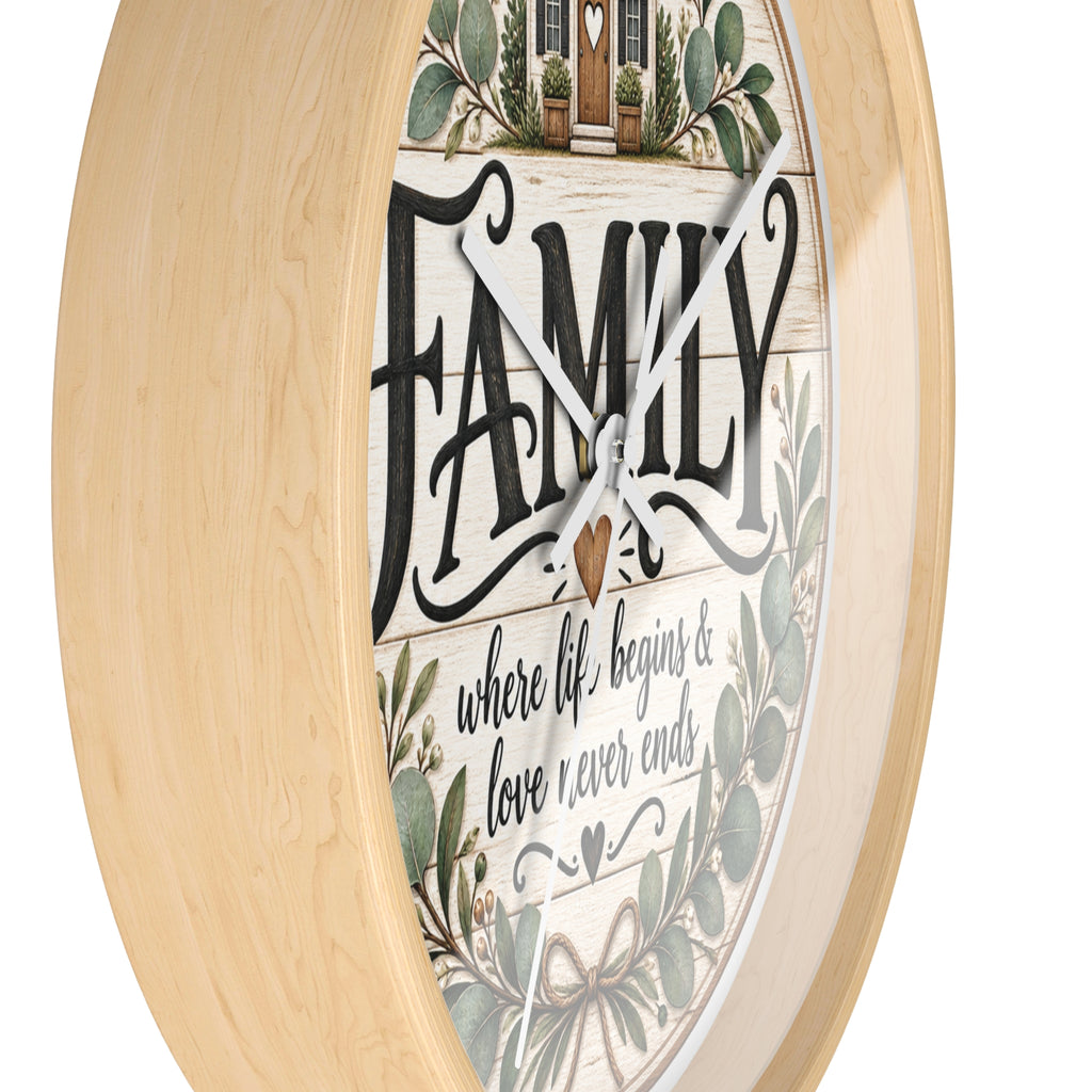 Family Wall Clock — ‘Family: where life begins & love never ends’ Rustic Home Decor