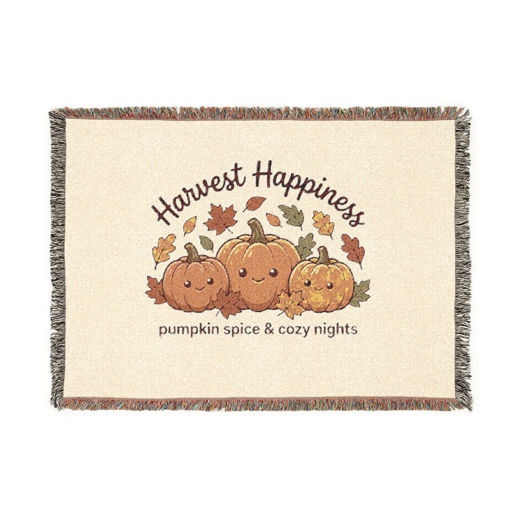 Harvest Happiness Woven Blanket — Pumpkin Spice Cozy Fall Throw