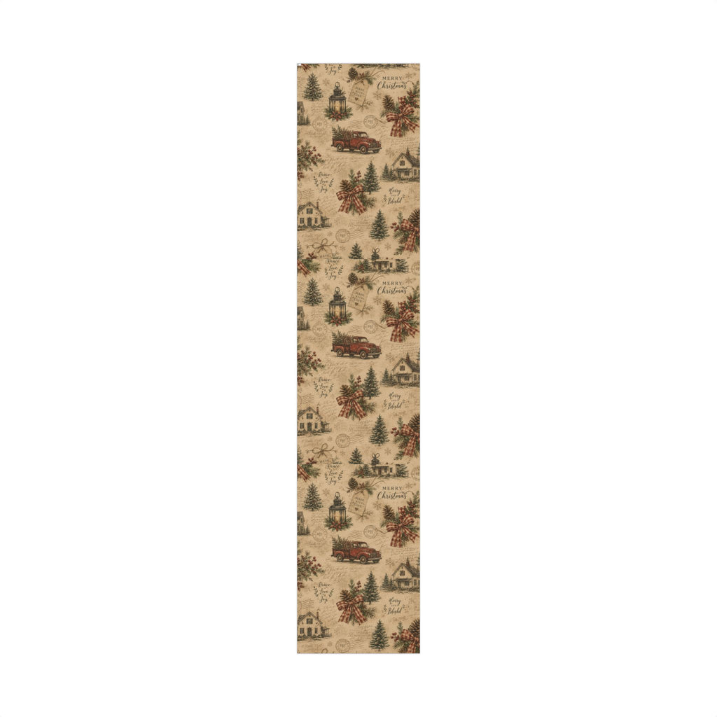 Rustic Vintage Christmas Gift Wrap Paper – Retro Truck & Tree Kraft Wrapping Roll
