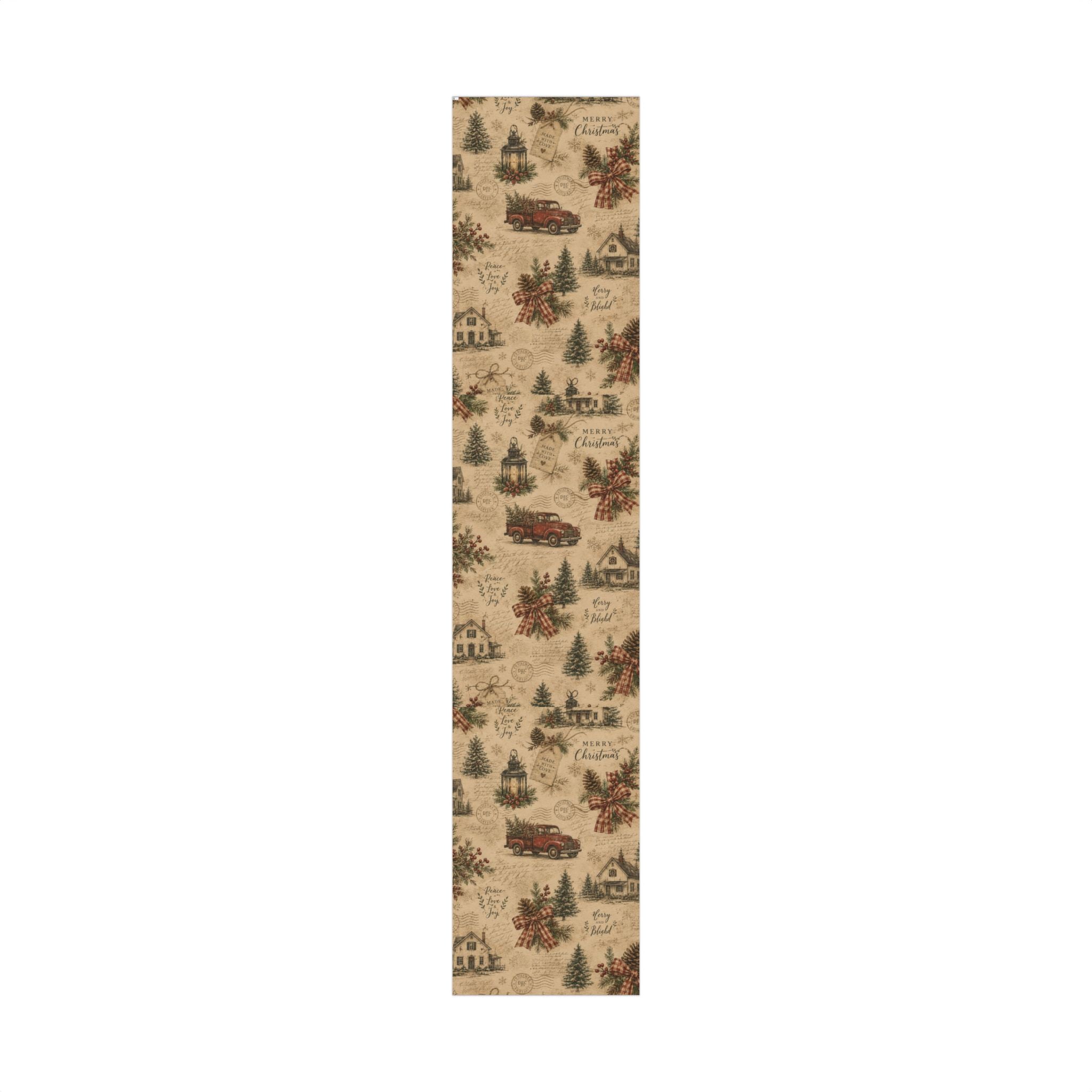 Rustic Vintage Christmas Gift Wrap Paper – Retro Truck & Tree Kraft Wrapping Roll