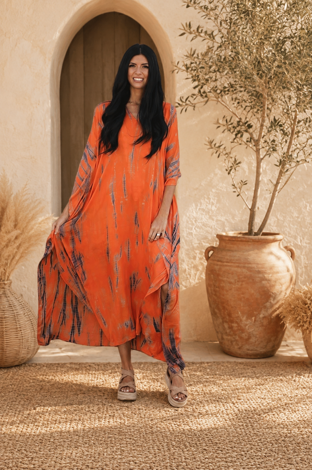 Hand-Dyed Tie-Dye Maxi Kaftan Dress