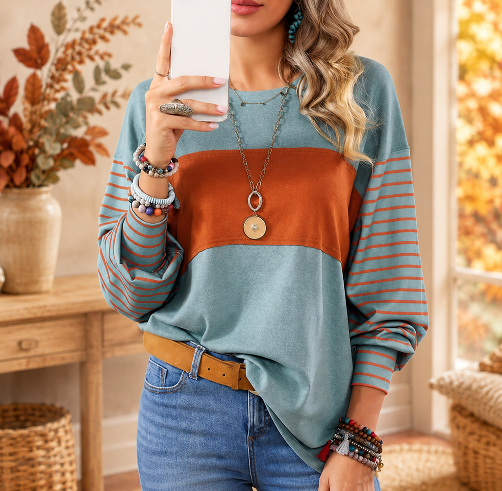 Striped Color Block Pullover Top