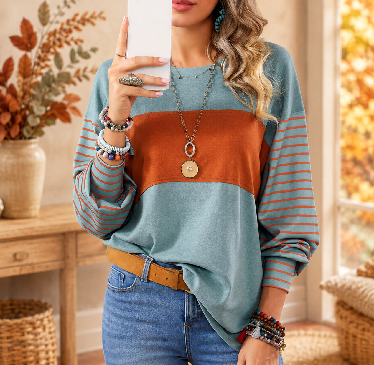 Striped Color Block Pullover Top