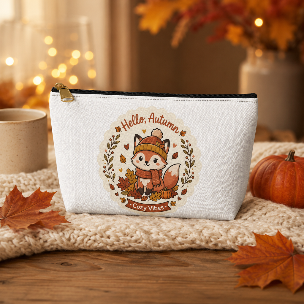 Hello Autumn Fox Accessory Pouch — Cozy Vibes Fall Makeup Bag