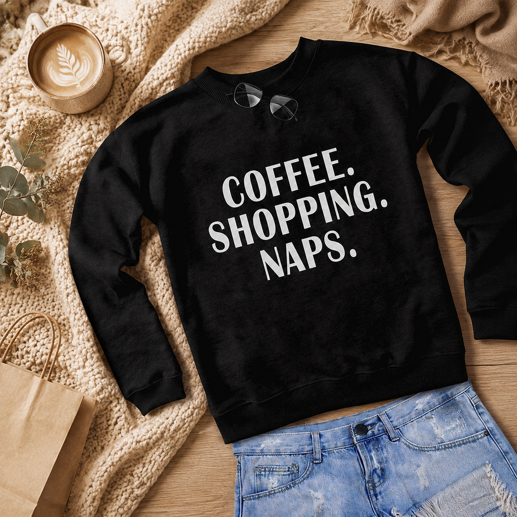 Coffee. Shopping. Naps. Graphic Sweatshirt