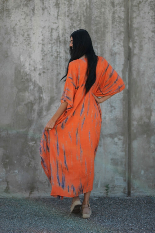 Hand-Dyed Tie-Dye Maxi Kaftan Dress