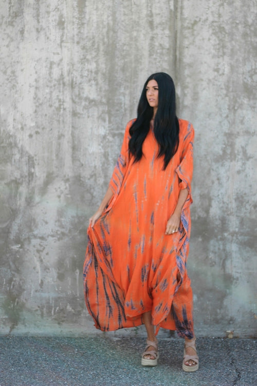 Hand-Dyed Tie-Dye Maxi Kaftan Dress