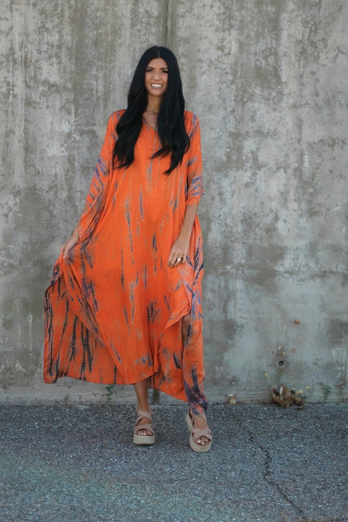Hand-Dyed Tie-Dye Maxi Kaftan Dress