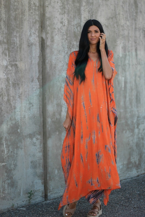 Hand-Dyed Tie-Dye Maxi Kaftan Dress